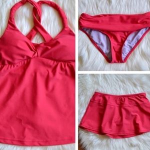 PrAna 3 Piece Swim Set Tankini Bikini Skirt Small